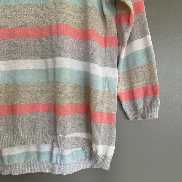 LOFT Shimmer Striped 3/4 Sleeve Sweater Size Small Lightweight Relaxed Fit Linen - Picture 12 of 16